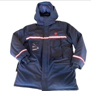 Vintage Air Canada Employee Hooded Down Jacket Blue Logo Heavy Winter Parka XL